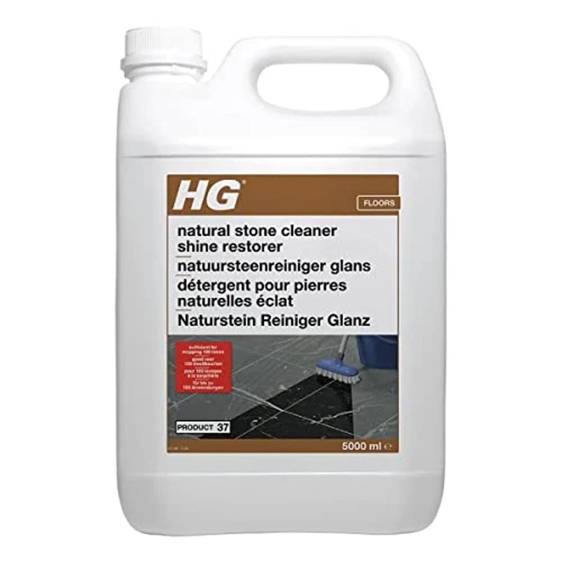HG Natural Stone Cleaner & Shine Restorer, Limestone Floor & Marble Stone Safe, Floor Polish, Mark Remover, Oil Remover & Stain Remover, Porcelain Tile Cleaner & Floor Cleaner - 5L
