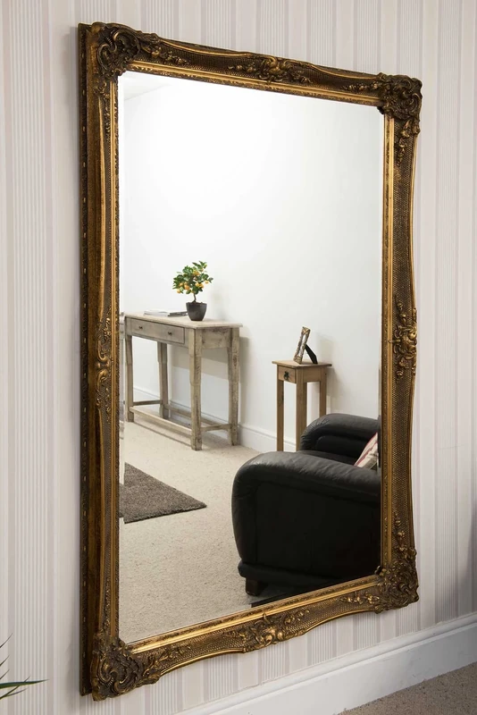 Large Gold Antique Shabby Chic Ornate Wall Mirror 5Ft8 X 3Ft8, 173cm X 112cm
