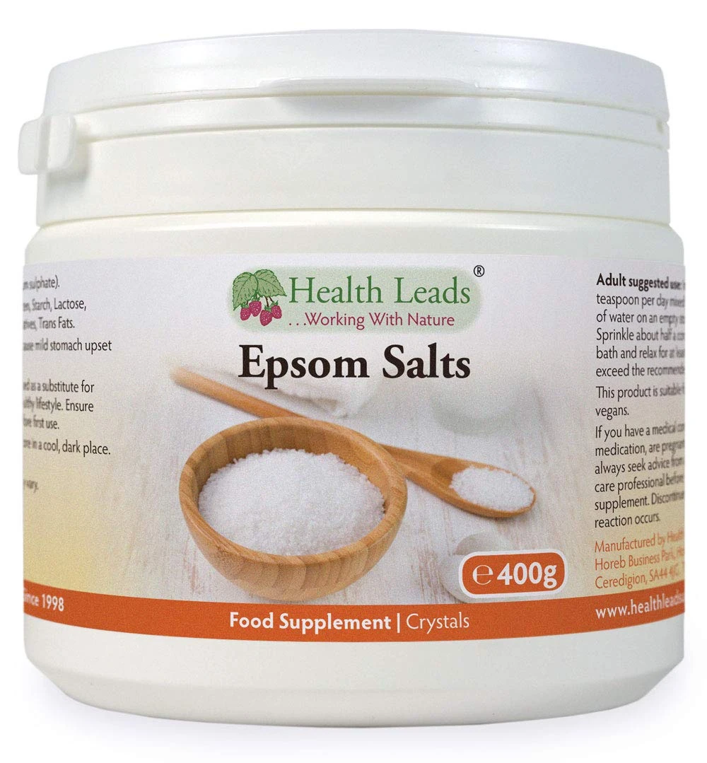 Pure, Food Grade Epsom Salts, Magnesium Sulphate, Vegan, Non-GMO, Widely Used to Help Relax Aching and Tired Muscles After Sports and Exercise, Resealable Container, Easy to Use (400g)