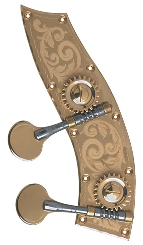 Rubner 140-103A Bass machine head, machine head for double bass, Tyrolean form 4/4-3/4, engraved brass, 2-piece, 4-string, Made in Germany