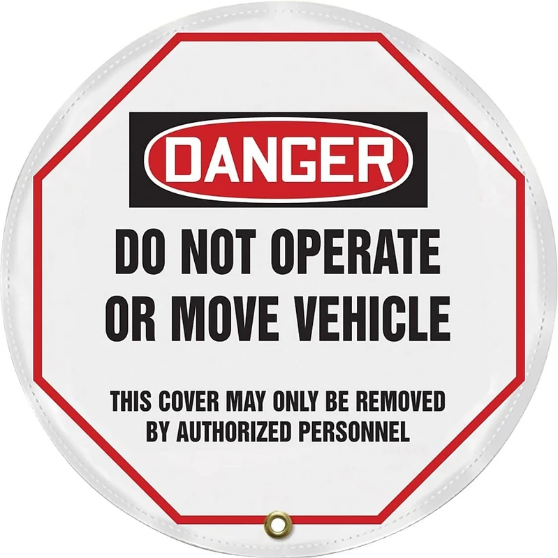 Accuform KDD832 STOPOUT Vinyl Steering Wheel Message Cover, OSHA-Style Legend "DANGER DO NOT OPERATE OR MOVE VEHICLE - THIS COVER MAY ONLY BE REMOVED BY AUTHORIZED PERSONNEL", 24" Diameter, Red/Black on White