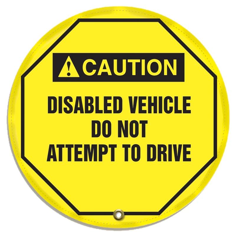 Accuform Signs KDD717 STOPOUT Vinyl Steering Wheel Message Cover, ANSI-Style Legend CAUTION DISABLED VEHICLE DO NOT ATTEMPT TO DRIVE, 16 Diameter, Black on Yellow by Accuform - Image 1