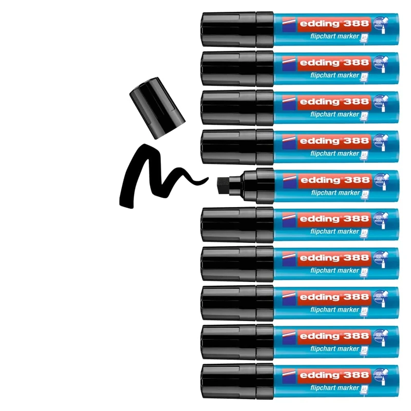 edding 388 flipchart marker - black - box of 10 - chisel nib 4-12 mm - marker for writing, drawing and marking on flipchart paper - does not bleed through - does not dry out