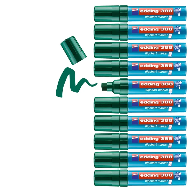 edding 388 flipchart marker - green - box of 10 - chisel nib 4-12 mm - marker for writing, drawing and marking on flipchart paper - does not bleed through - does not dry out