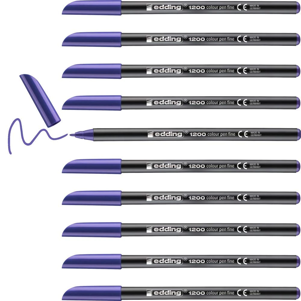 edding 1200 colour pen fine - violet - 10 pens - round tip 1 mm - felt-tip pen for drawing and writing - for school or mandala