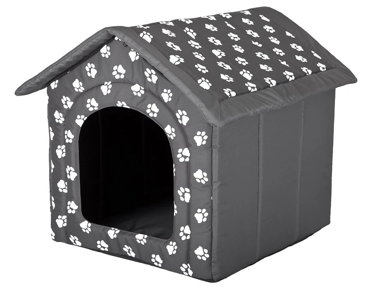 Hobbydog Dog House, Grey with Paws, M