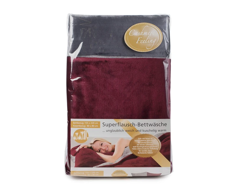 Gözze reversible bedding, cashmere-feeling, Microfibre, Bordeaux/Anthrazit, 155 x 220 cm