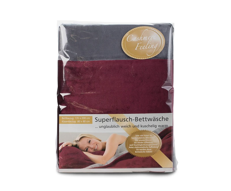 Gözze - Reversible Bed Linen Set, Cashmere Feel, Duvet Cover: 135 x 200 cm, Pillowcase: 80 x 80 cm, Microfibre - Bordeaux/Anthracite