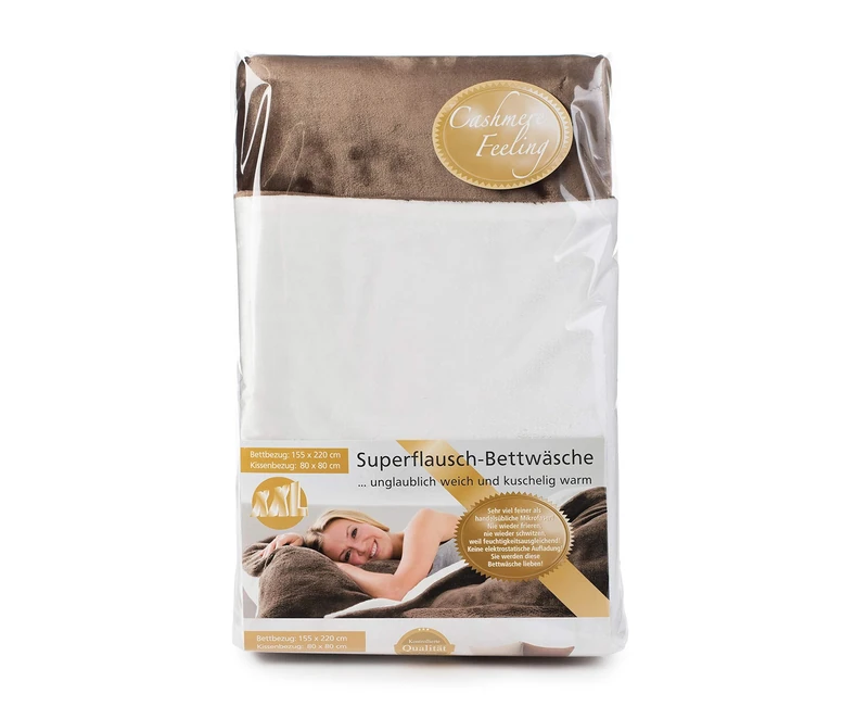 Gözze - Reversible Bed Linen Set, Cashmere Feel, Duvet Cover: 135 x 200 cm, Pillowcase: 80 x 80 cm, Microfibre - Taupe/Wool White