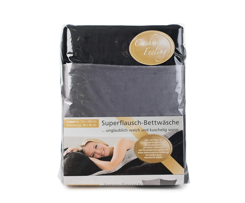 Gözze - Reversible Bed Linen Set, Cashmere Feel, Duvet Cover: 135 x 200 cm, Pillowcase: 80 x 80 cm, Microfibre - Black/Anthracite