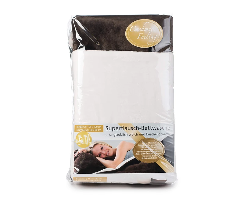 Gözze - Reversible Bed Linen Set, Cashmere Feel, Duvet Cover: 135 x 200 cm, Pillowcase: 80 x 80 cm, Microfibre - Chocolate/Wool White