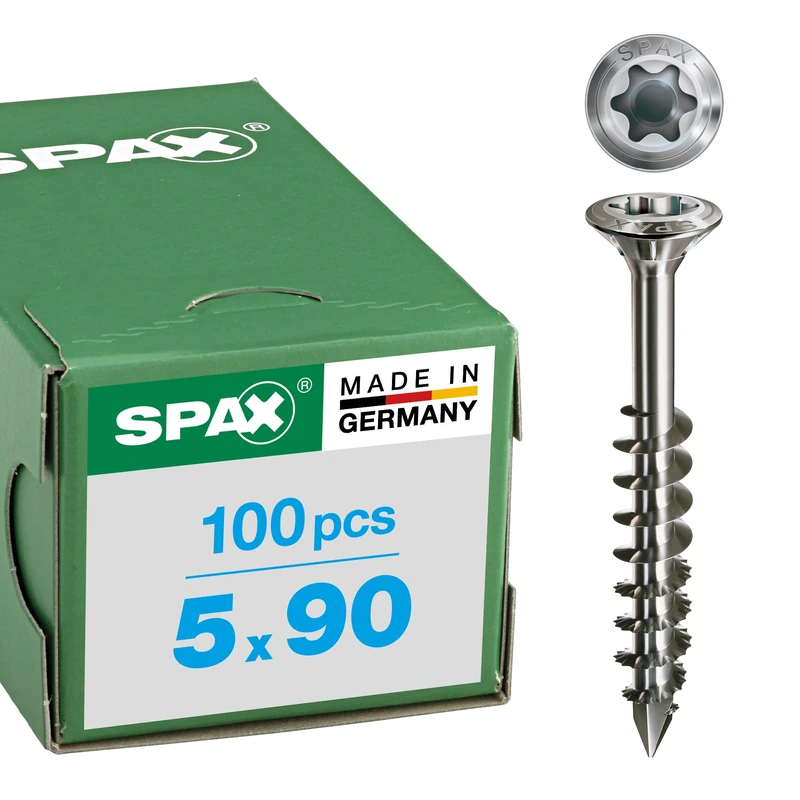 SPAX Facade screw, 5 x 90 mm, 100 pieces, partial thread, raised countersunk head, T-STAR plus T20, CUT point, stainless steel A2-25170005009021