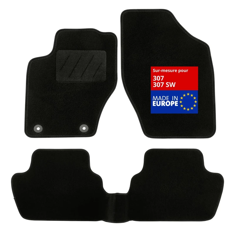DBS 1763180 Car floor mat - custom made - 3 pieces - anti-slip - black carpet 900g/m² - Velours finish - range Star - steering wheel left