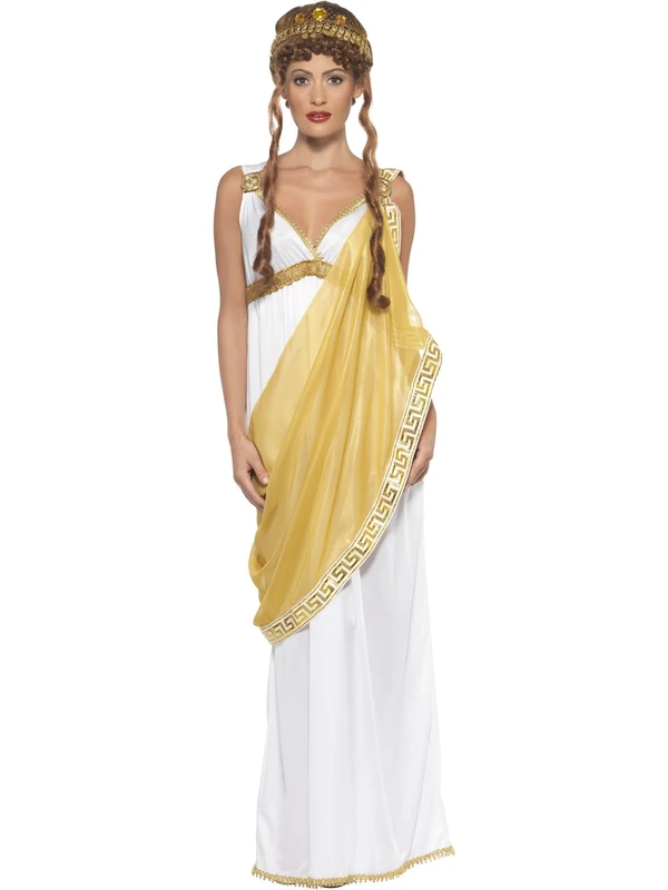Smiffys Helen of Troy Costume, White & Gold Dress and Tiara, Legends & Myths Fancy Dress, Adult Dress Up Costumes - Image 1