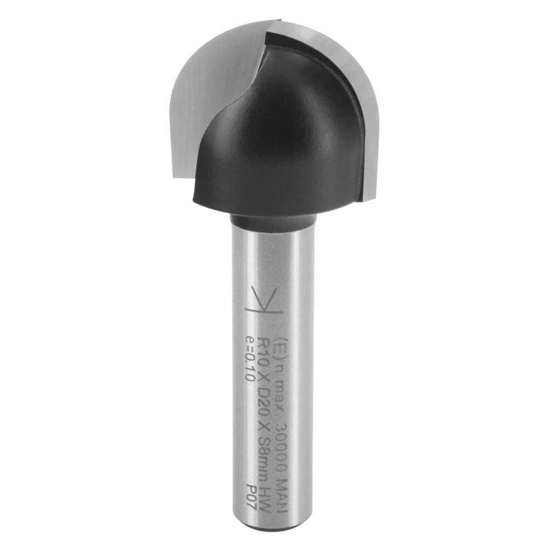 ENT 12296 Cove Cutter, Shank (S) 8 mm, Radius (R) 10 mm, Diameter (D) 20 mm, NL 16 mm, SL 32 mm, Carbide Tungsten, Woodworking, Router