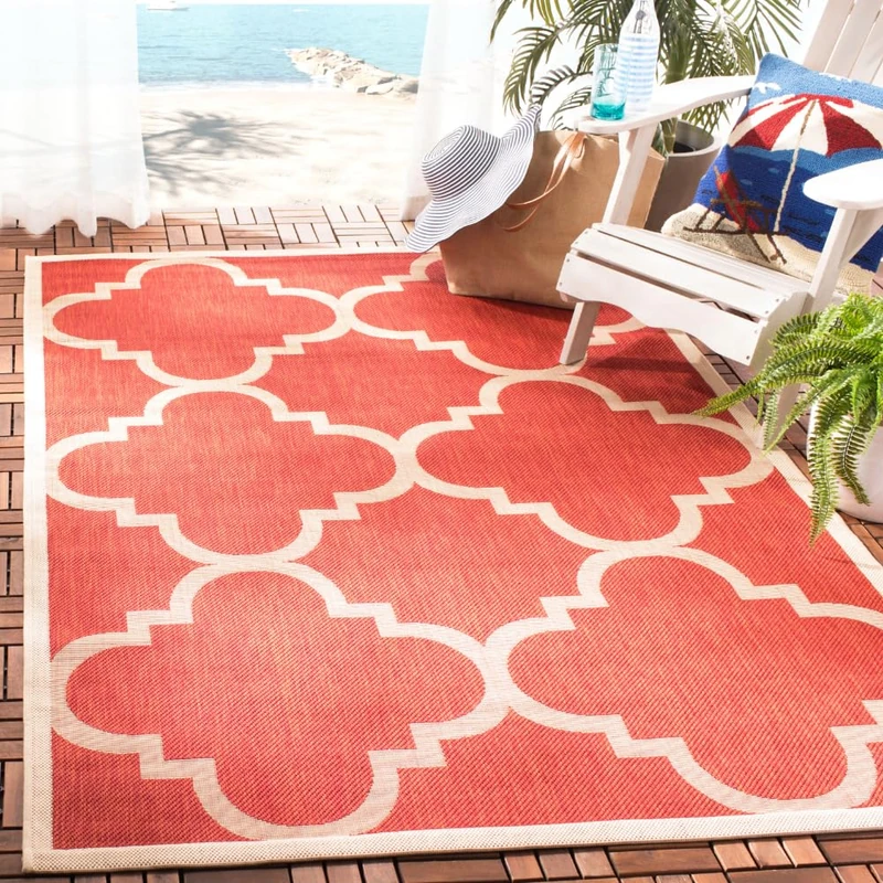 Safavieh Trellis Indoor/Outdoor Woven Rectangle Area Rug, Courtyard Collection, CY6243, in Red, 160 X 231 cm for Garden, Patio or Any Outdoor Space