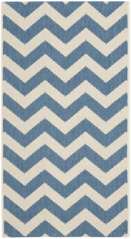 Safavieh Chevron Indoor/Outdoor Woven Rectangle Area Rug, Courtyard Collection, CY6244, in Blue / Beige, 79 X 152 cm for Garden, Patio or Any Outdoor Space