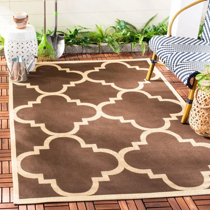 Safavieh Trellis Indoor/Outdoor Woven Rectangle Area Rug, Courtyard Collection, CY6243, in Dark Brown, 160 X 231 cm for Garden, Patio or Any Outdoor Space