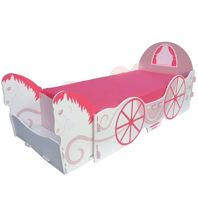 Kidsaw, Horse and Carriage Toddler Bed, White/Pink