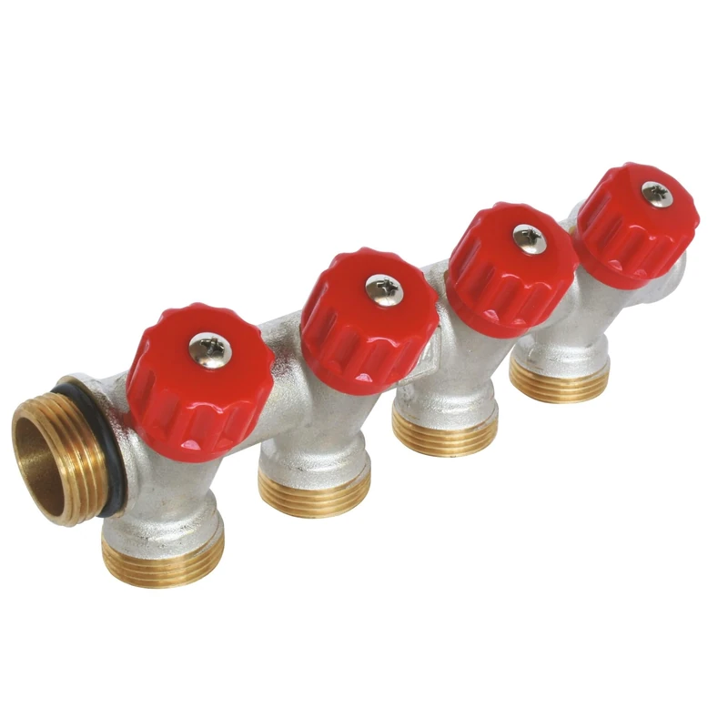 Somatherm For You - Sanitary Manifold, Nickel-Plated Brass, Male-Female 20/27, self-Sealing and Aligned, 4 diverts with Flap Shut-Off Valve, in Male 3/4 Ek 4020-04-20R
