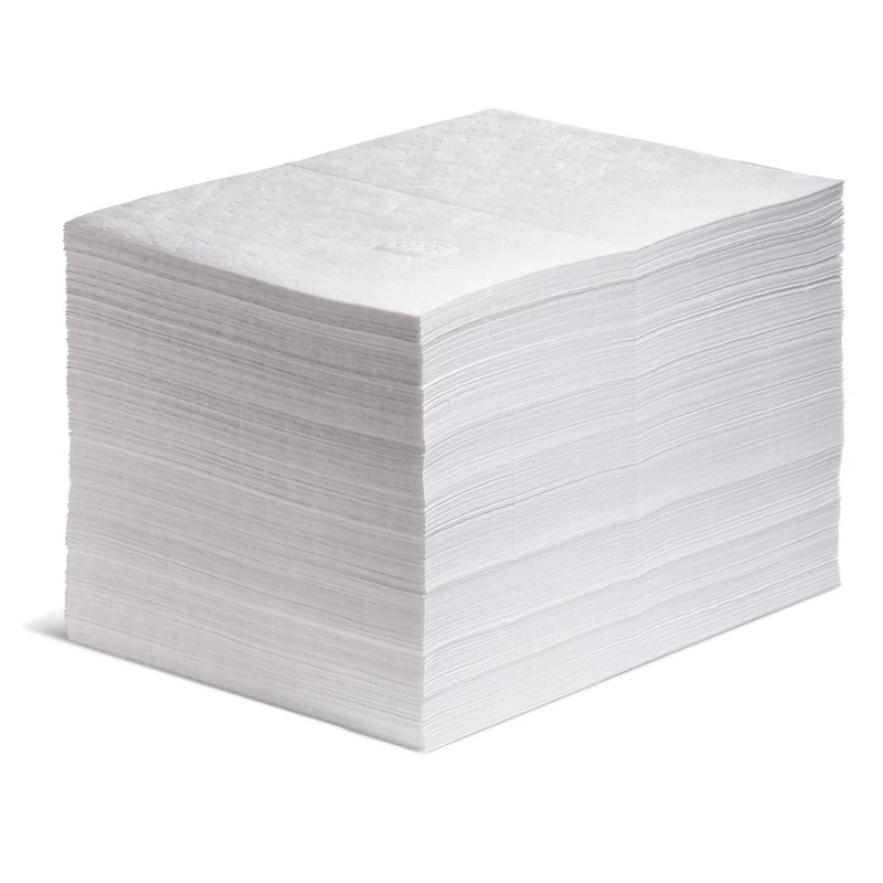 New Pig PIG Absorbent Mat Pads – White, Oil-Only – Absorbs Oils, Fuels & Petroleum Liquids, Repels Water, Pack of 200, 83.6 L Capacity, Ideal for Spill Response & Maintenance in Oily Environments