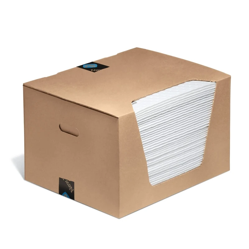 New Pig PIG Absorbent Mat Pads – White, Oil-Only – Absorbs Oils, Fuels & Petroleum Liquids, Repels Water, Pack of 50, 83.3 L Capacity, Ideal for Spill Response & Maintenance in Oily Environments