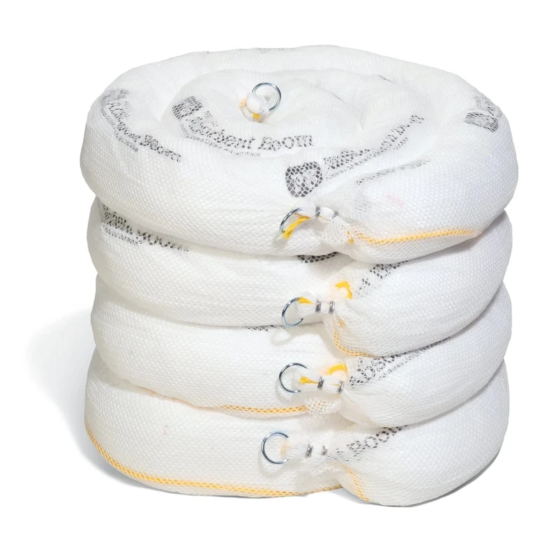 New Pig PIG Oil Absorbent Booms – Industrial Spill Control, 90.8 L, Pack of 4, Tough Outer Construction, Contains and Absorbs Oil on Water