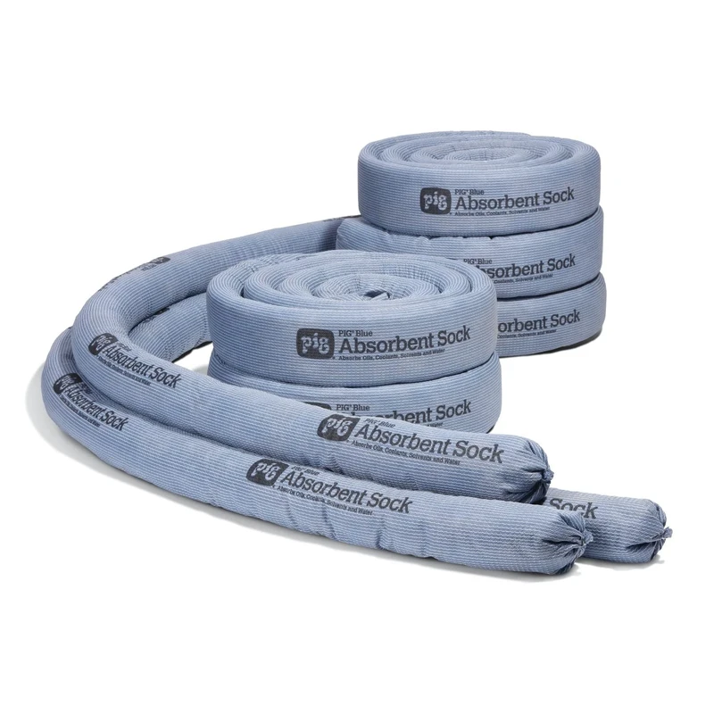 New Pig PIG Blue Absorbent Socks – Industrial Spill Control, 56 L, Pack of 8, Blue Polypropylene Skin, Absorbs Oils, Coolants, Solvents & Water