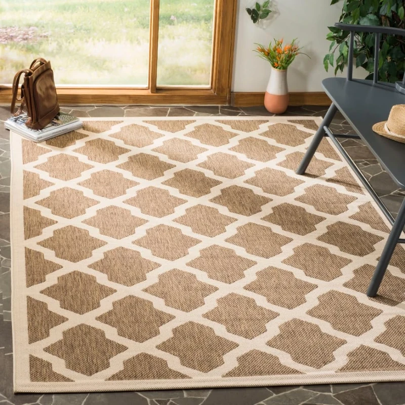 Safavieh Trellis Indoor/Outdoor Woven Rectangle Area Rug, Courtyard Collection, CY6903, in Brown / Bone, 201 X 290 cm for Garden, Patio or Any Outdoor Space