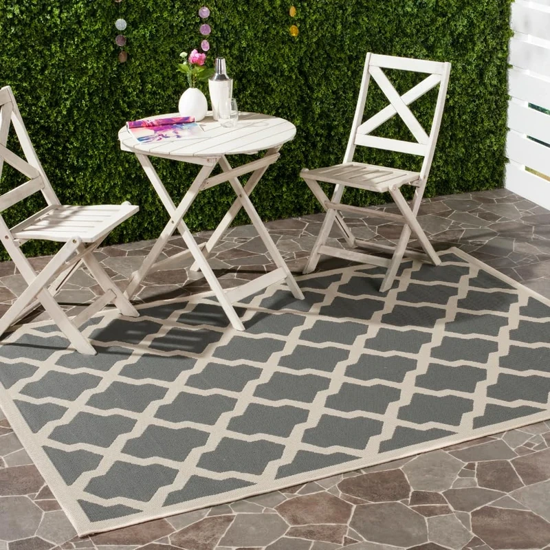 Safavieh Trellis Indoor/Outdoor Woven Rectangle Area Rug, Courtyard Collection, CY6903, in Anthracite / Beige, 160 X 231 cm for Garden, Patio or Any Outdoor Space