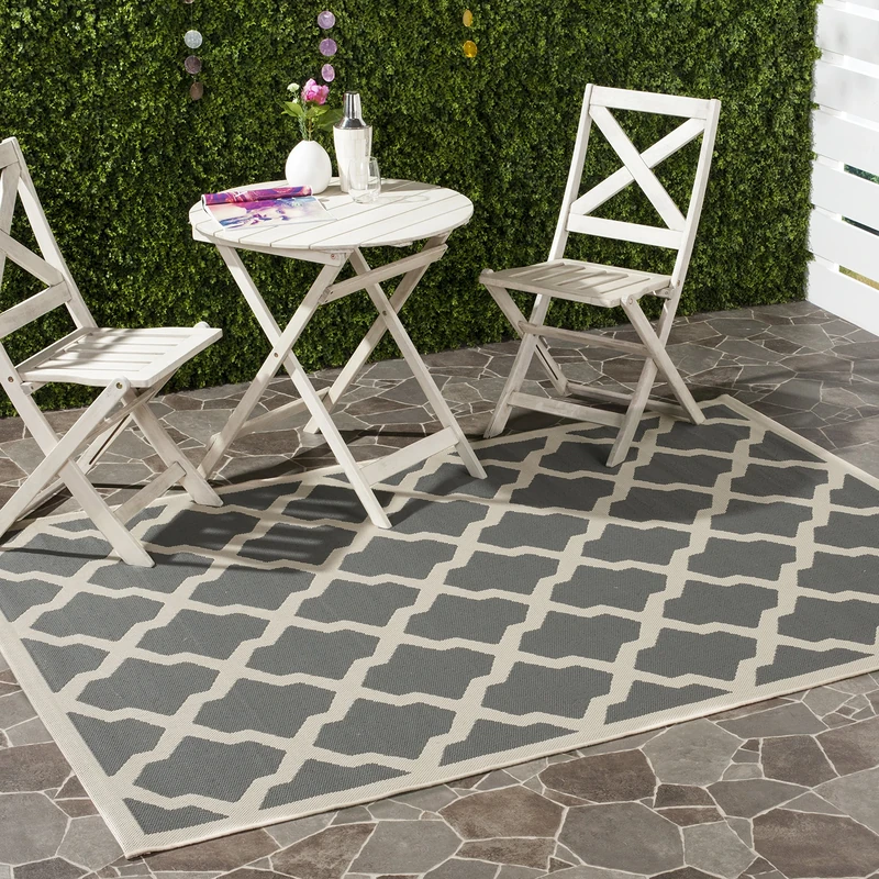 Safavieh Trellis Indoor/Outdoor Woven Rectangle Area Rug, Courtyard Collection, CY6903, in Anthracite / Beige, 201 X 290 cm for Garden, Patio or Any Outdoor Space