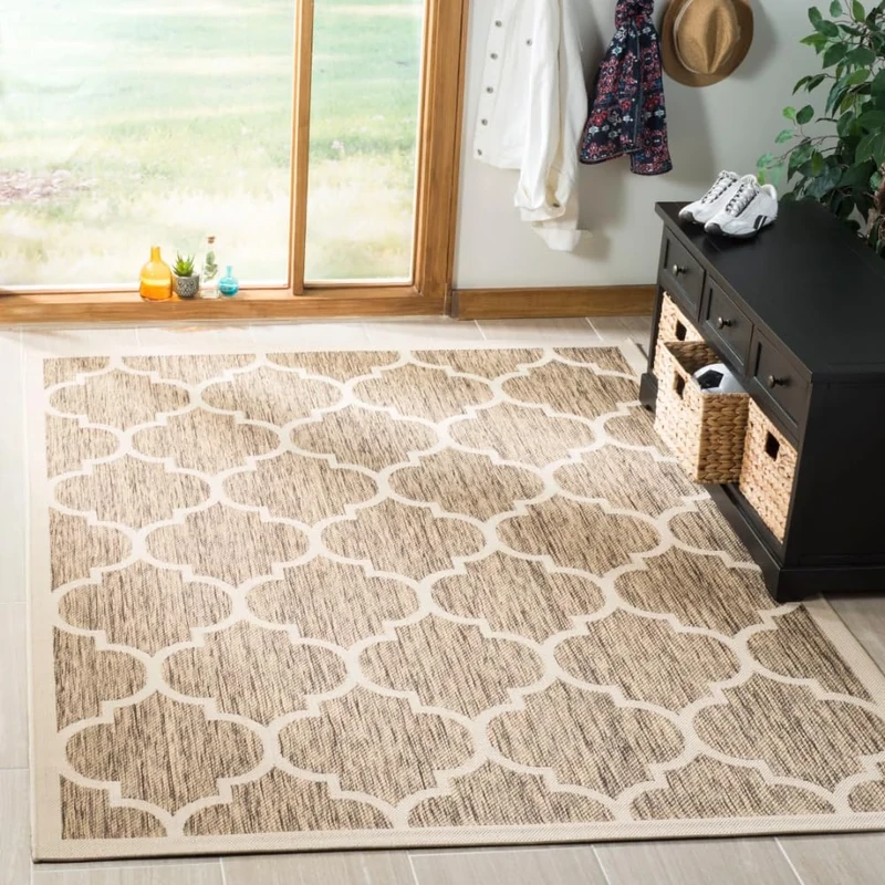 Safavieh Trellis Indoor/Outdoor Woven Rectangle Area Rug, Courtyard Collection, CY6914, in Brown / Bone, 160 X 231 cm for Garden, Patio or Any Outdoor Space