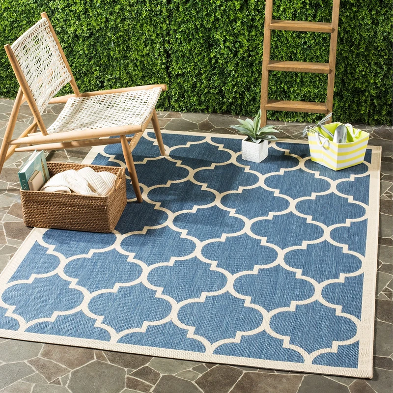 Safavieh Trellis Indoor/Outdoor Woven Rectangle Area Rug, Courtyard Collection, CY6914, in Blue / Beige, 79 X 152 cm for Garden, Patio or Any Outdoor Space