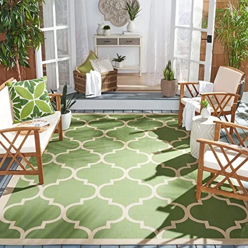 Safavieh Trellis Indoor/Outdoor Woven Rectangle Area Rug, Courtyard Collection, CY6914, in Green / Beige, 160 X 231 cm for Garden, Patio or Any Outdoor Space