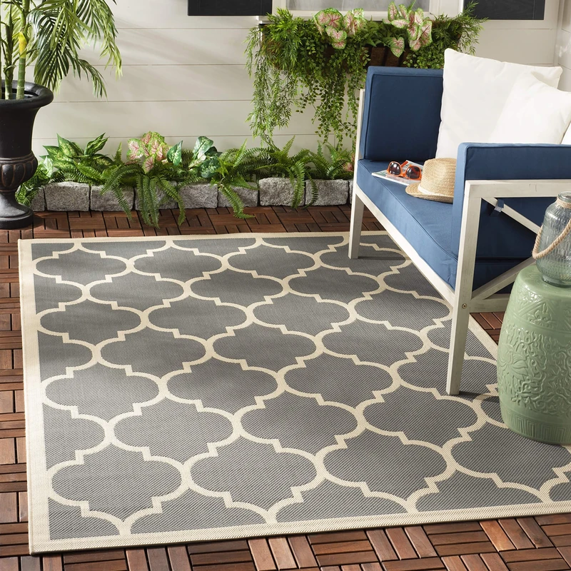 Safavieh Trellis Indoor/Outdoor Woven Rectangle Area Rug, Courtyard Collection, CY6914, in Anthracite / Beige, 201 X 290 cm for Garden, Patio or Any Outdoor Space