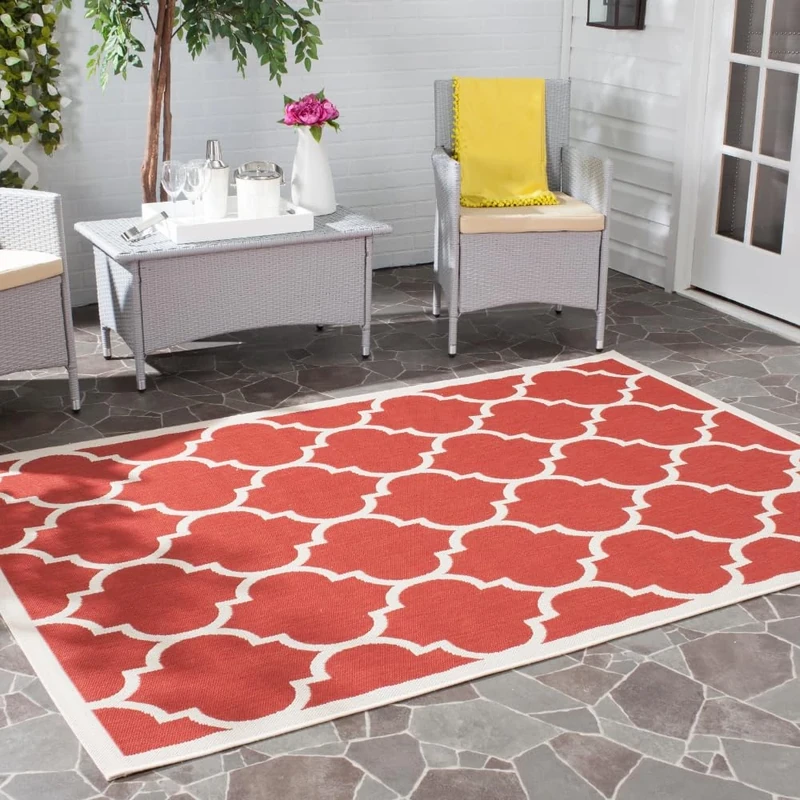 Safavieh Trellis Indoor/Outdoor Woven Rectangle Area Rug, Courtyard Collection, CY6914, in Red / Bone, 122 X 170 cm for Garden, Patio or Any Outdoor Space