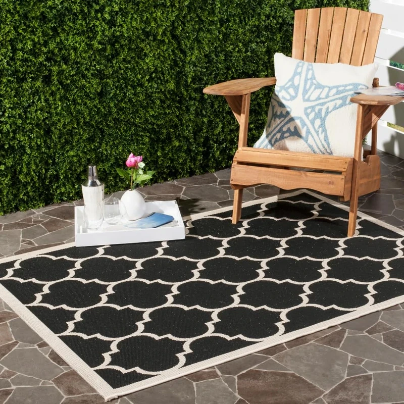 Safavieh Trellis Indoor/Outdoor Woven Rectangle Area Rug, Courtyard Collection, CY6914, in Black / Beige, 201 X 290 cm for Garden, Patio or Any Outdoor Space