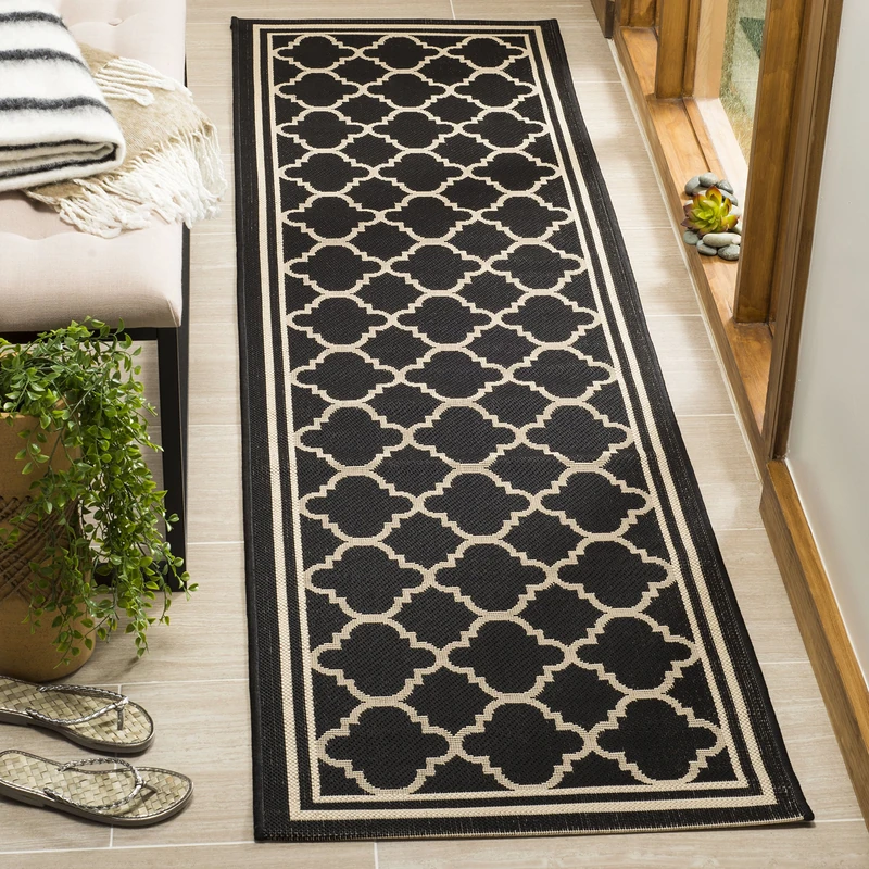 Safavieh Trellis Indoor/Outdoor Woven Runner Area Rug, Courtyard Collection, CY6918, in Black / Beige, 69 X 244 cm for Garden, Patio or Any Outdoor Space