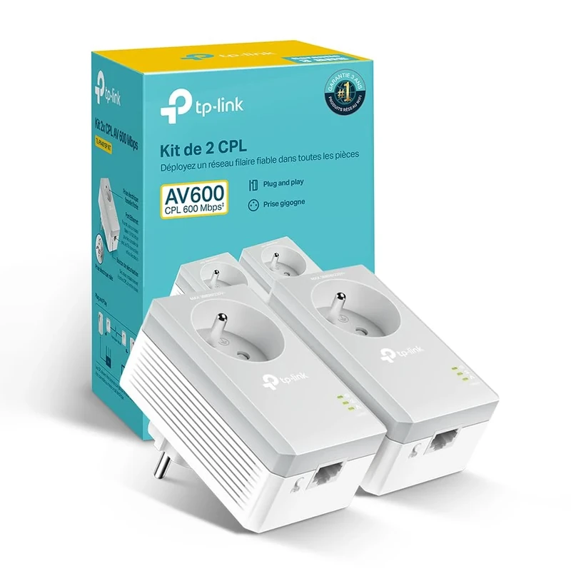 TP-Link CPL AV500 (600 Mbps Debit), 1 Port Fast Ethernet, Prise Integrated French Version, Pack of 2 CPL (TL-PA4015P KIT) White