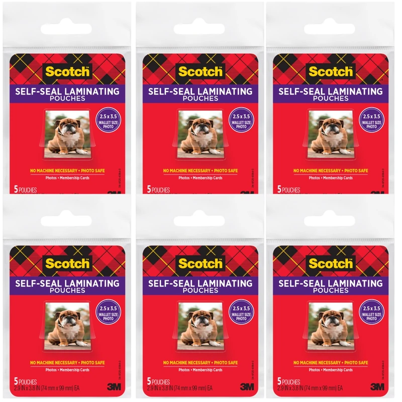 Scotch Self-Sealing Laminating Pouches, Gloss Finish, 2.5 Inches x 3.5 Inches, 5 Pouches, 6 Pack (PL903G)