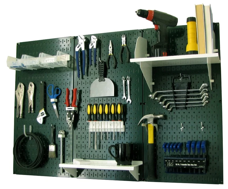 Wall Control Pegboard Organizer 4 ft. Metal Pegboard Standard Tool Storage Kit with Green Toolboard and White Accessories