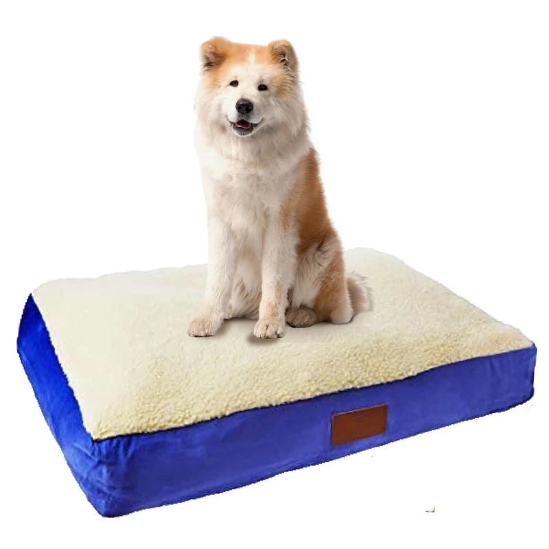 Ellie-Bo Large Memory Foam Dog Bed for 36-inch Dog Cage/Crate - Blue Faux Suede/Sheepskin