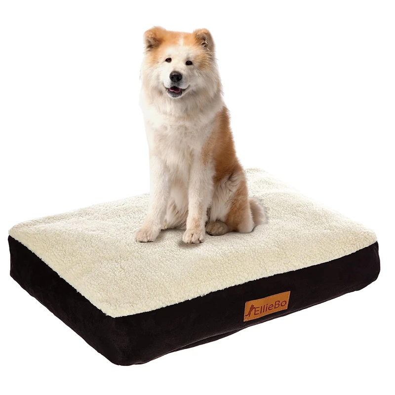 Ellie-Bo Large Memory Foam Dog Bed for 36-inch Dog Cage/Crate - Black Faux Suede/Sheepskin
