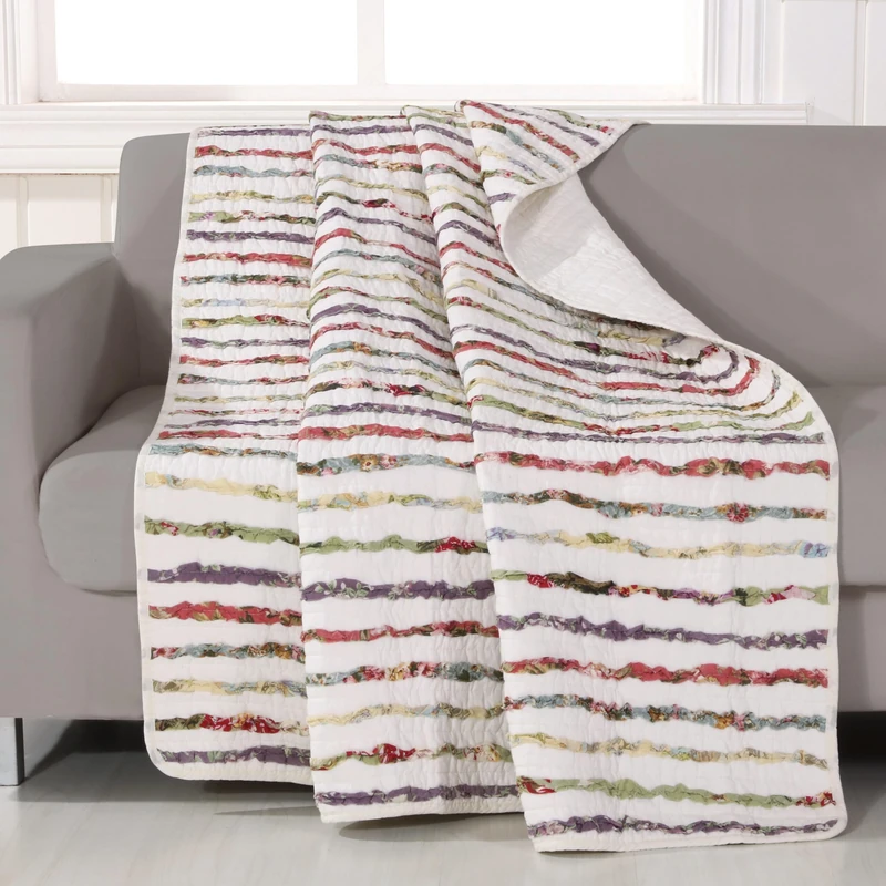 Greenland Home 100% Cotton Bella Ruffle Textured Throw Blanket, 50 x 60 inches, Multicolored