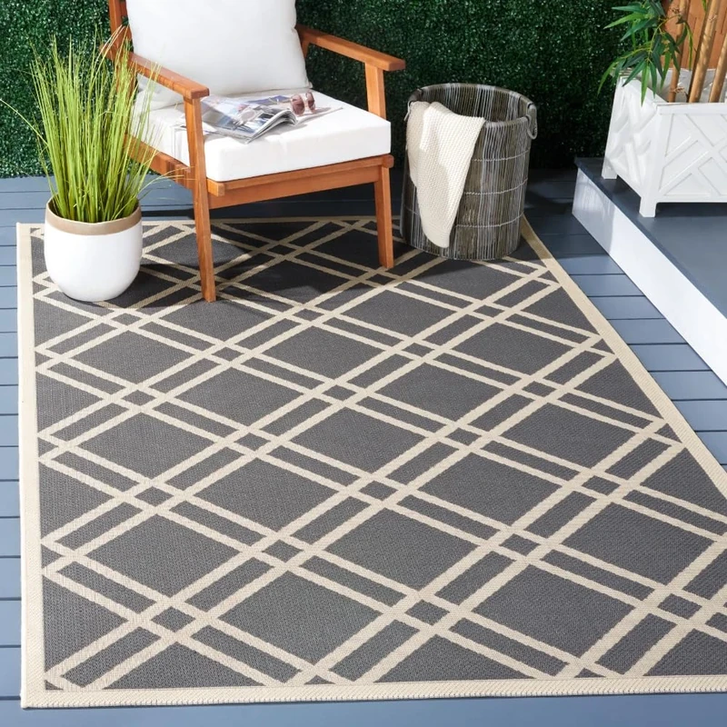 Safavieh Trellis Indoor/Outdoor Woven Rectangle Area Rug, Courtyard Collection, CY6923, in Anthracite / Beige, 122 X 170 cm for Garden, Patio or Any Outdoor Space