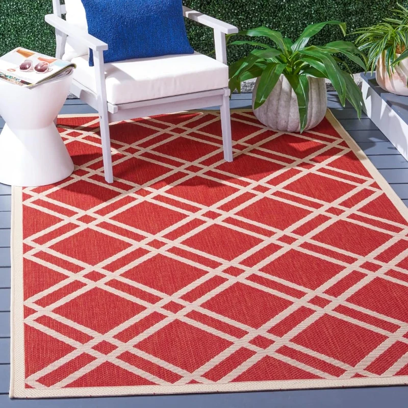 Safavieh Trellis Indoor/Outdoor Woven Rectangle Area Rug, Courtyard Collection, CY6923, in Red / Bone, 122 X 170 cm for Garden, Patio or Any Outdoor Space