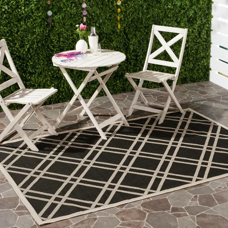 Safavieh Trellis Indoor/Outdoor Woven Rectangle Area Rug, Courtyard Collection, CY6923, in Black / Beige, 160 X 231 cm for Garden, Patio or Any Outdoor Space