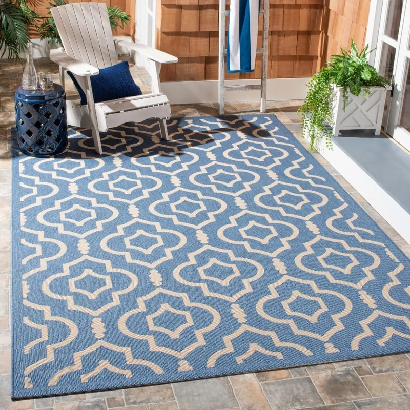 Safavieh Trellis Indoor/Outdoor Woven Rectangle Area Rug, Courtyard Collection, CY6926, in Blue / Beige, 201 X 290 cm for Garden, Patio or Any Outdoor Space