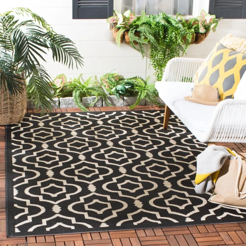 Safavieh Trellis Indoor/Outdoor Woven Rectangle Area Rug, Courtyard Collection, CY6926, in Black / Beige, 122 X 170 cm for Garden, Patio or Any Outdoor Space
