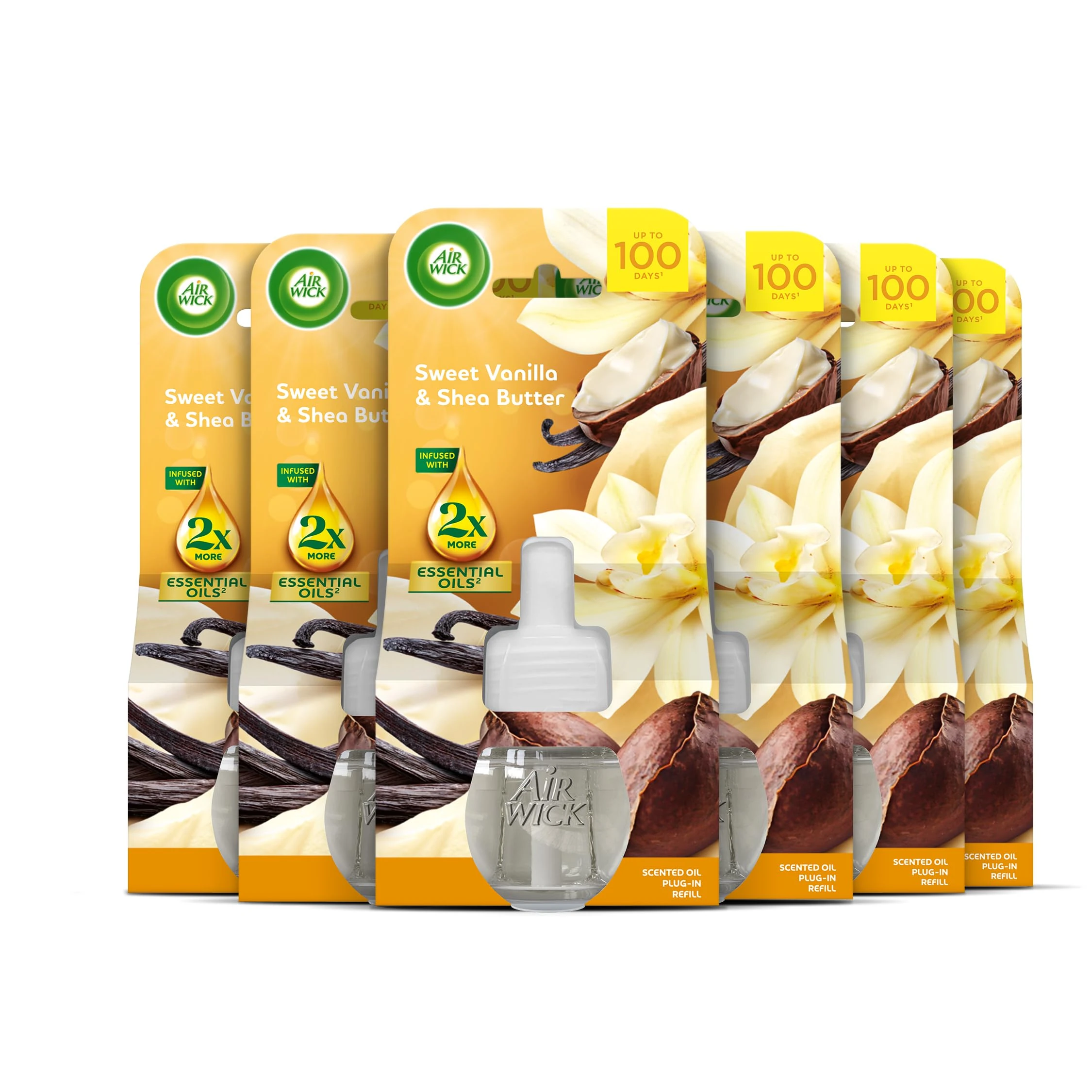 Air Wick Plug in Diffuser Refill, White Vanilla Bean, Pack 6 x 19ml, Long Lasting Fragrance, Lasts up to 600 days, Packaging may vary